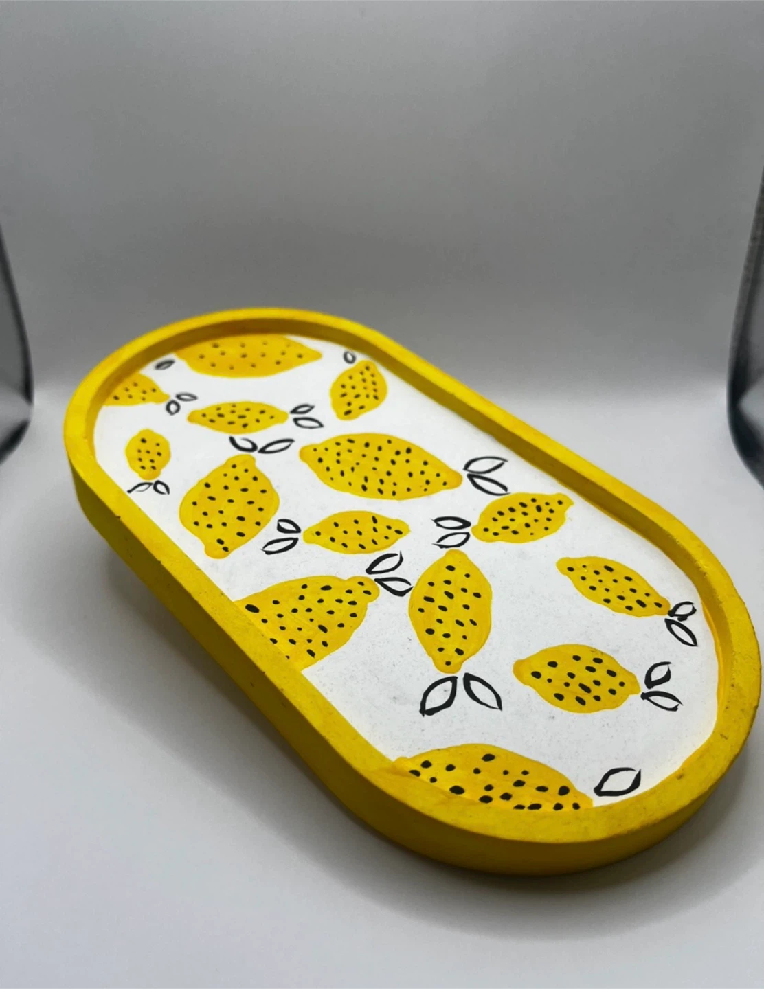 Oval Lemon Print Decorative Tray