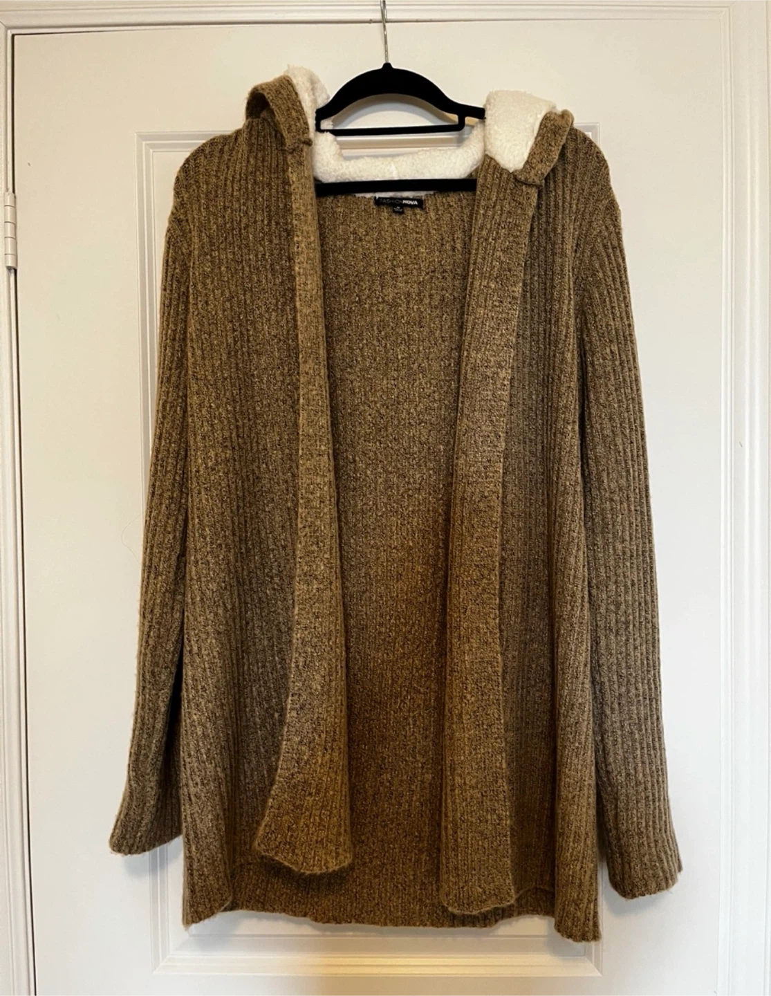 Fashion Nova Brown Ribbed Hooded Cardigan