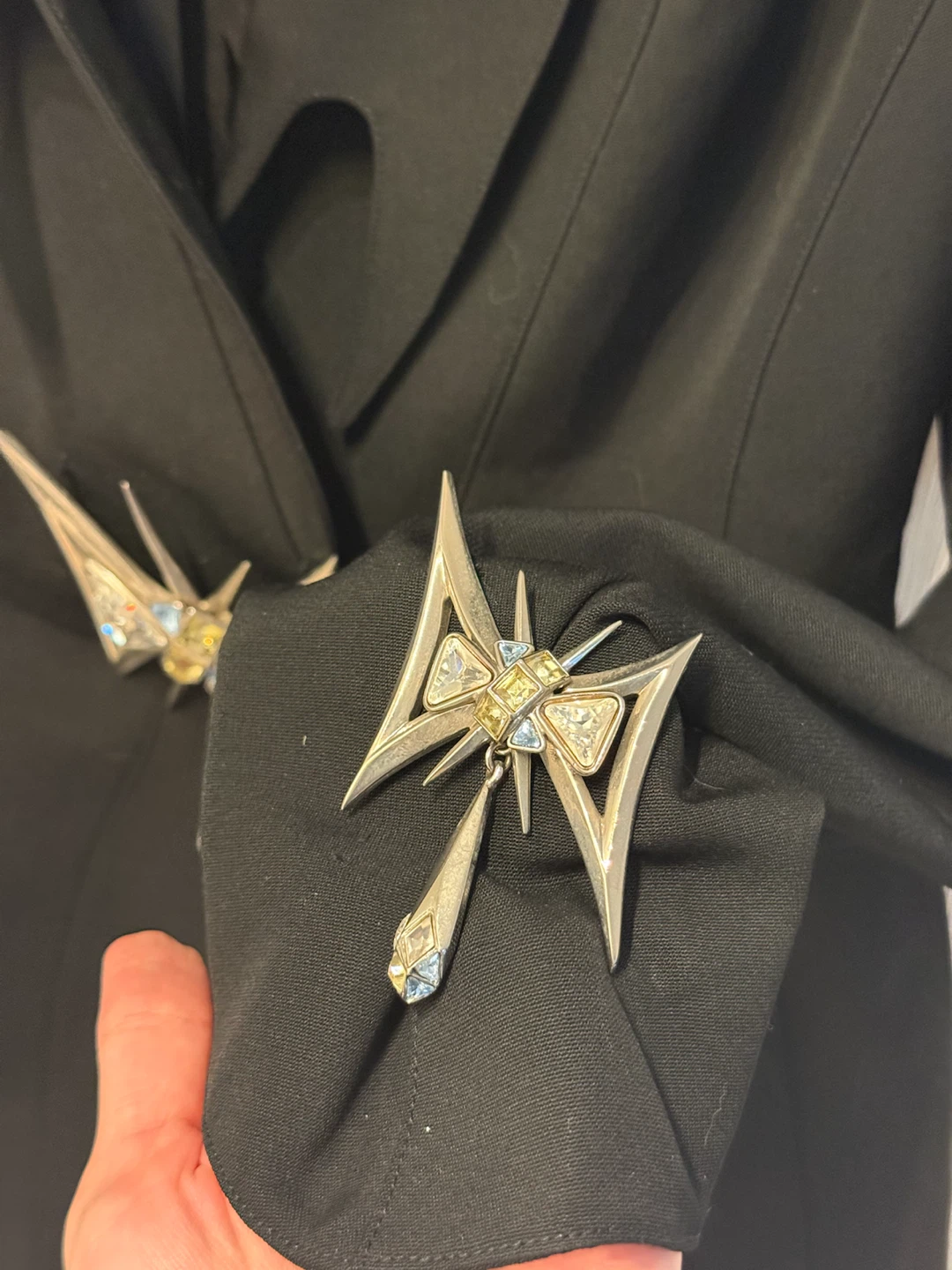 Thierry Mugler Black Jacket Rhinestone Brooch 1994 jacket - photo 5