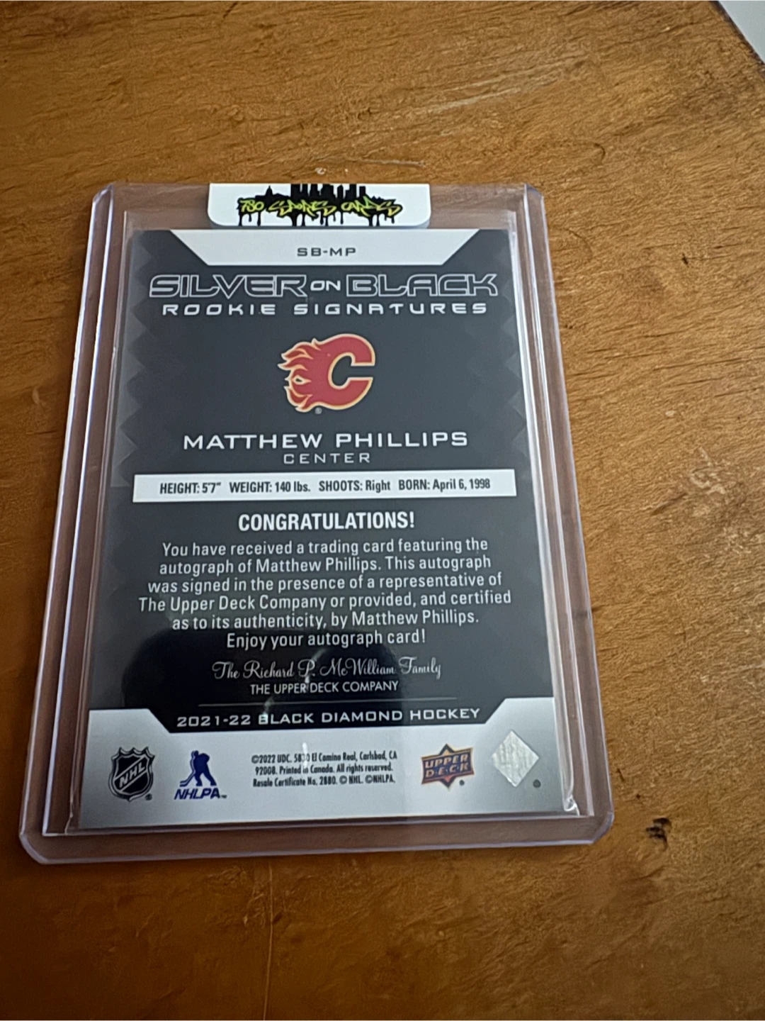 Matthew Phillips 2021-22 Black Diamond Rookie Auto Card - photo 2