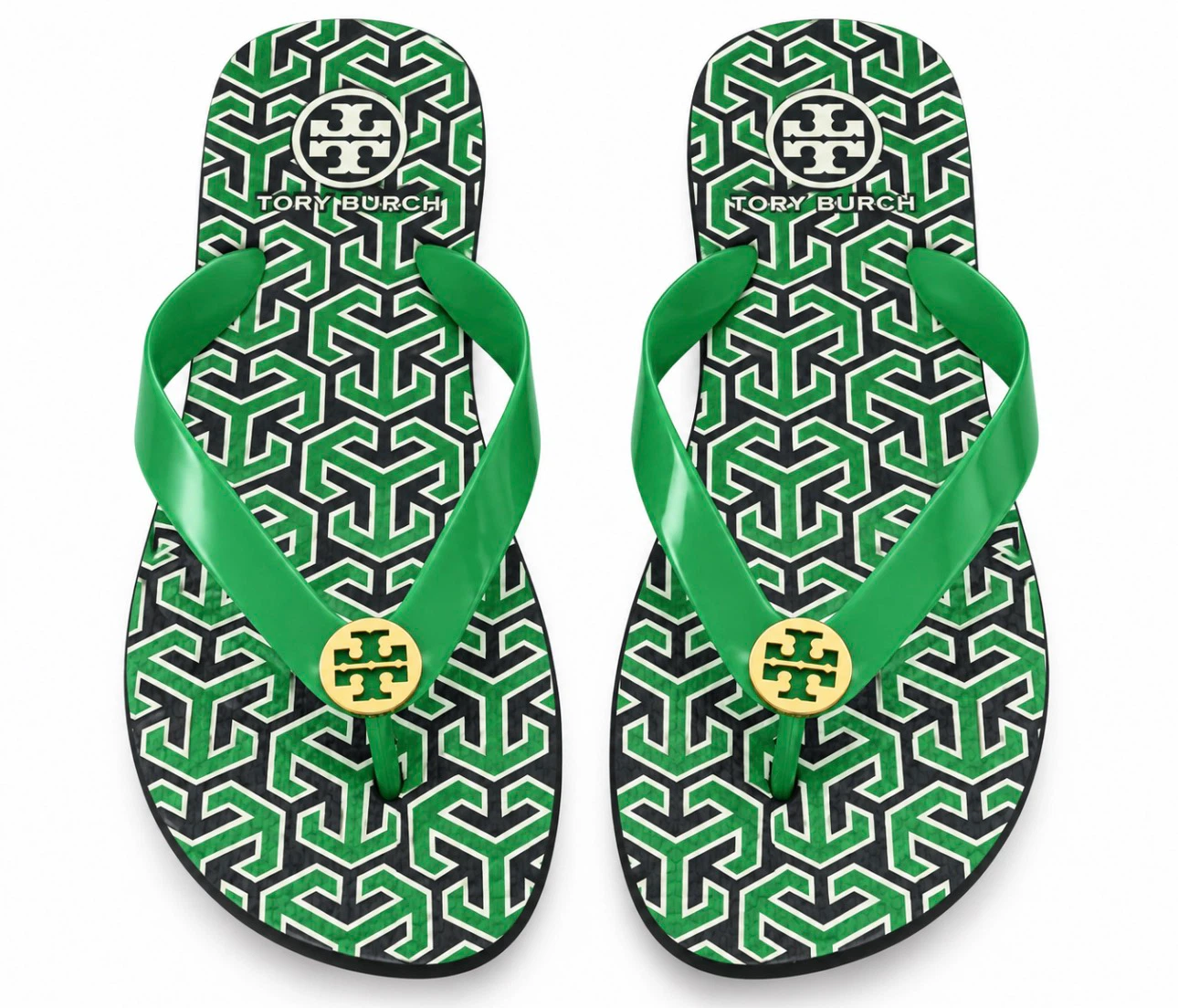 Tory Burch Green Geometric Flip Flops size 6
