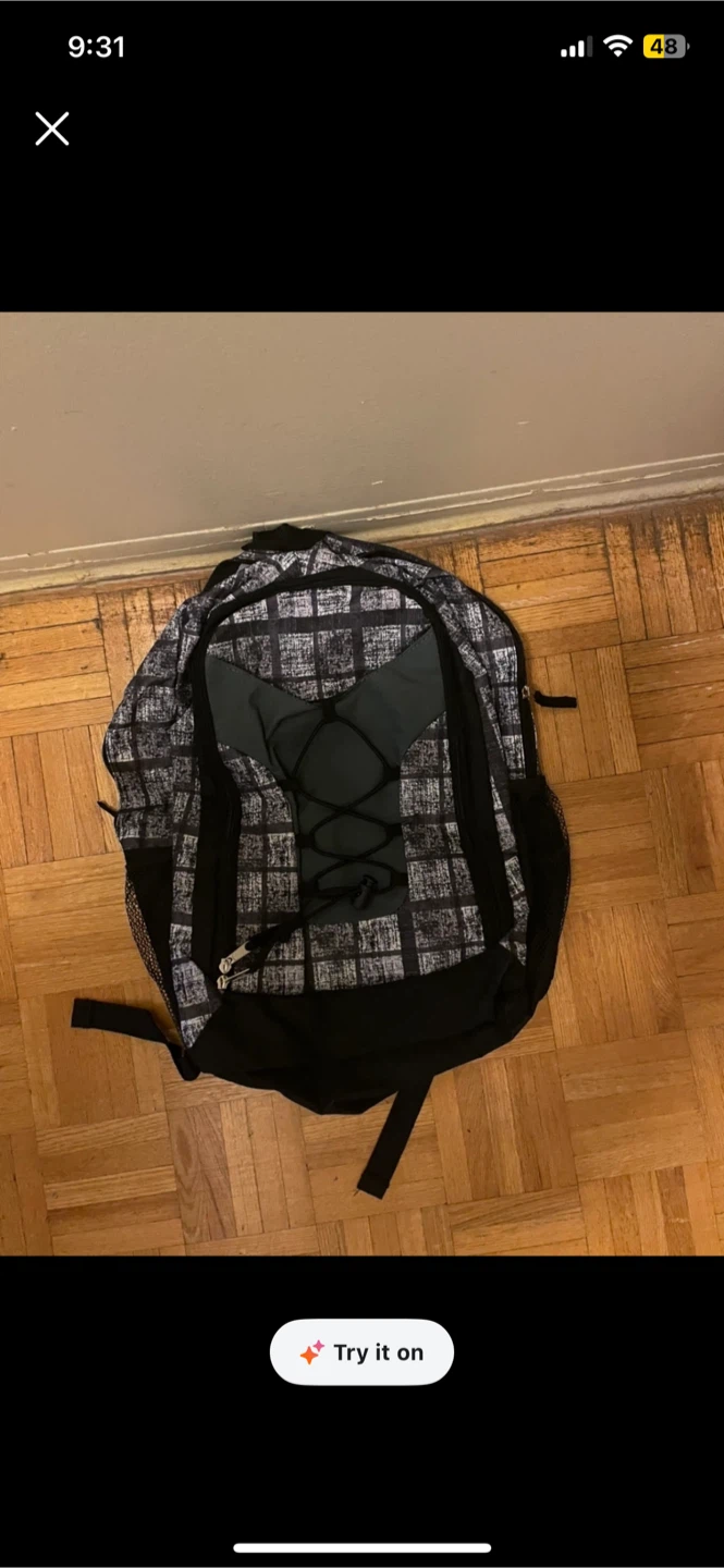 Black and white plaid backpack