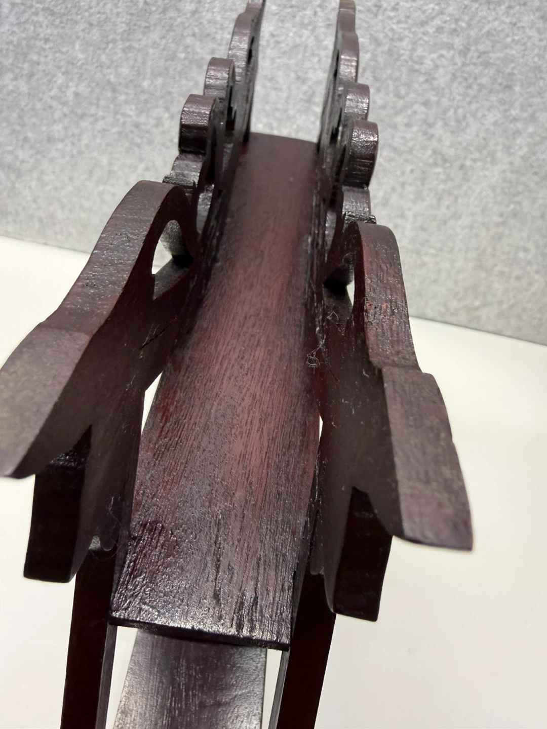 Asian Chinese Style Fan Shaped Wooden Curio Display Shelf Carved - photo 3