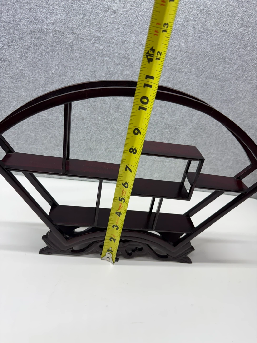 Asian Chinese Style Fan Shaped Wooden Curio Display Shelf Carved - photo 5