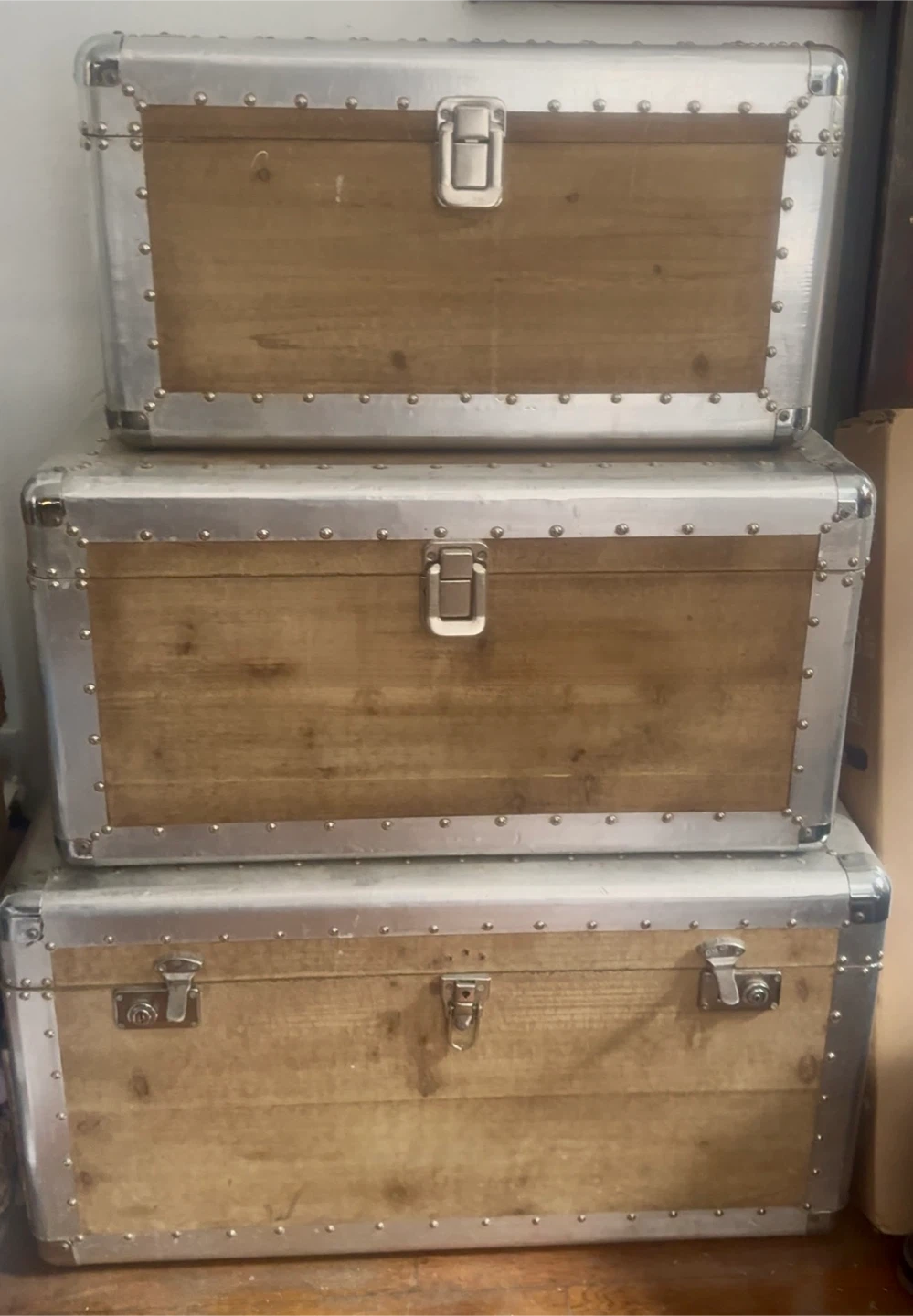 Set of 3 Wooden Storage Trunks