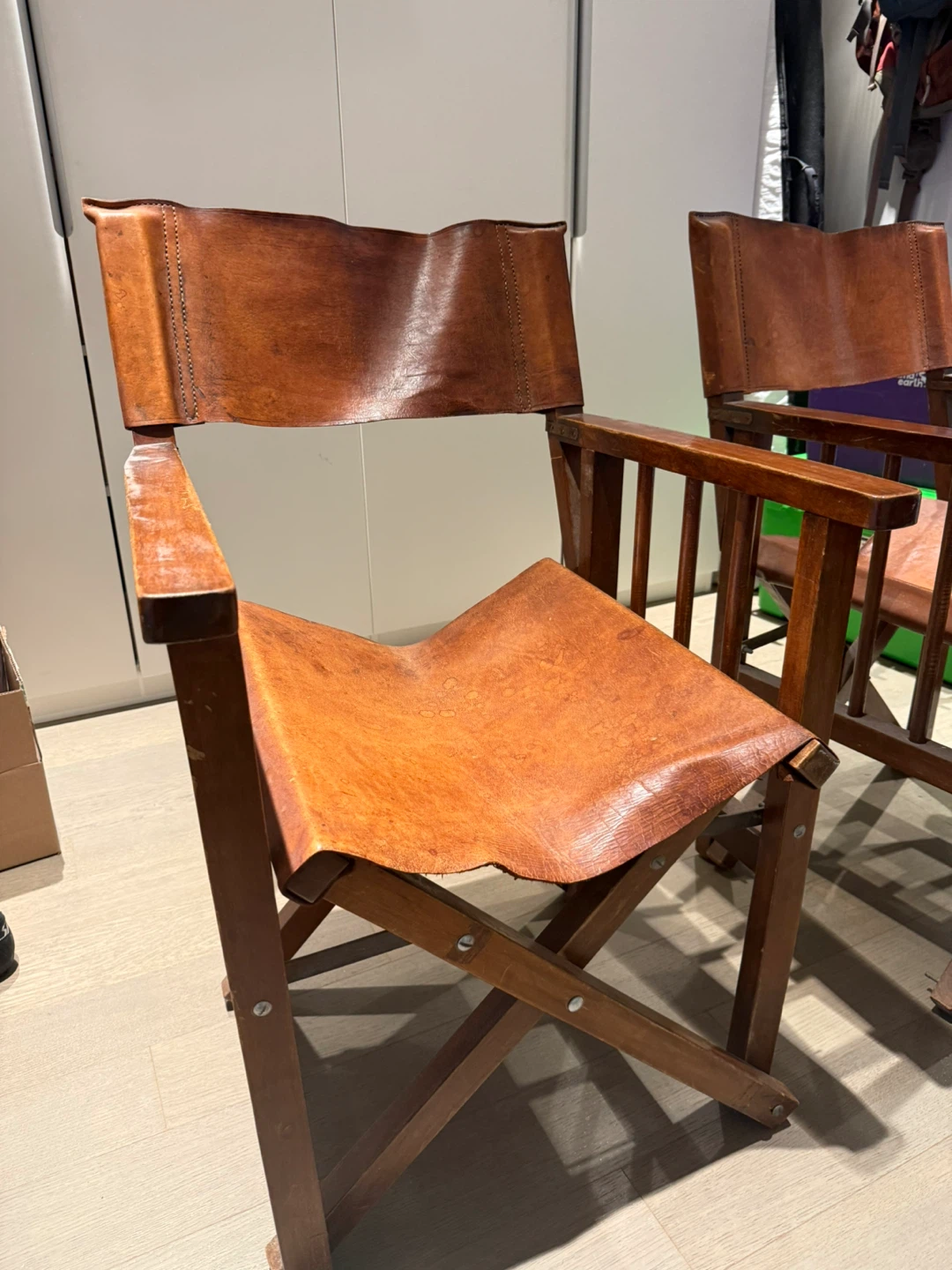2x handmade African hardwood Leather Folding Director Chair