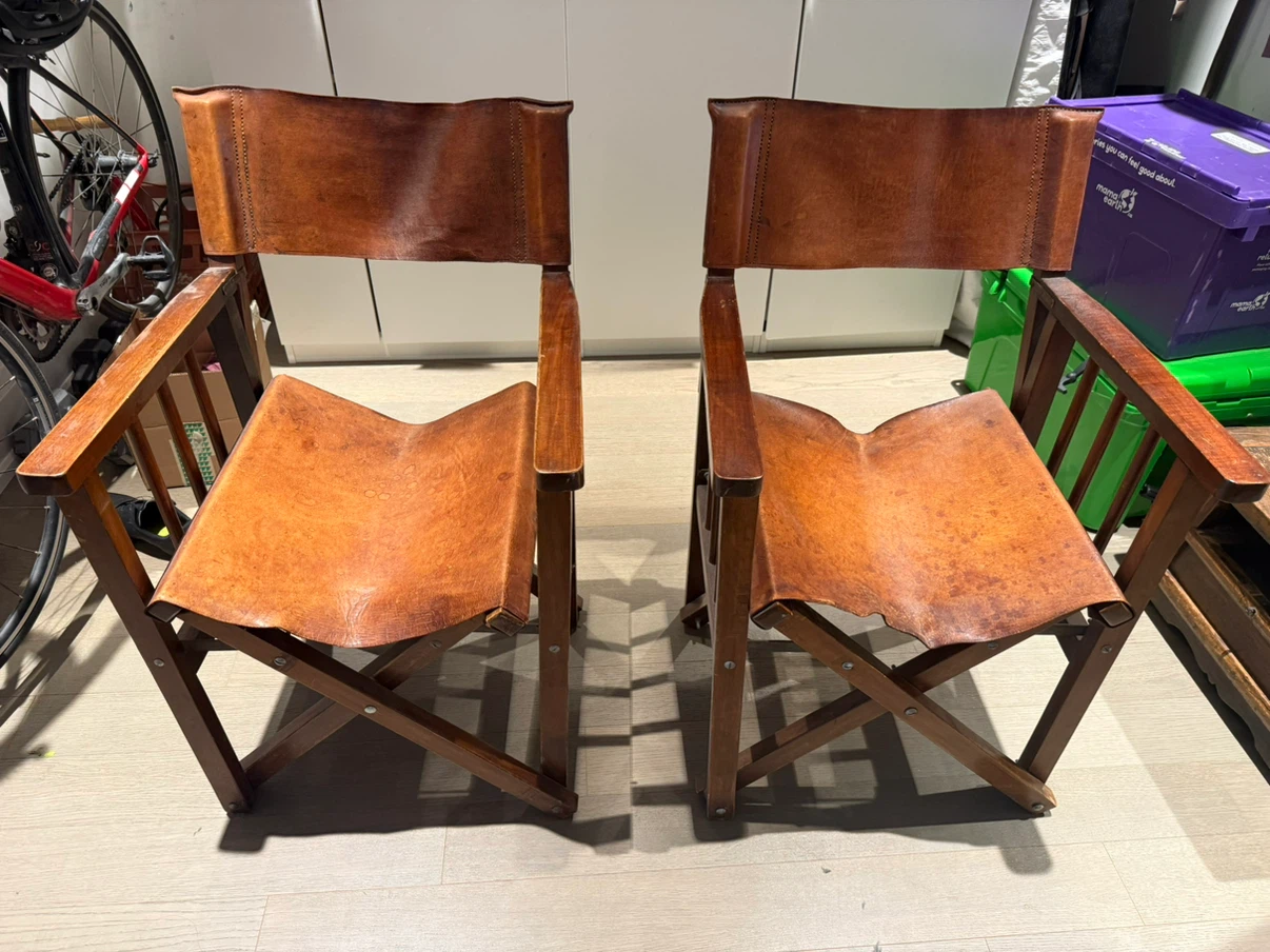 2x handmade African hardwood Leather Folding Director Chair - photo 4