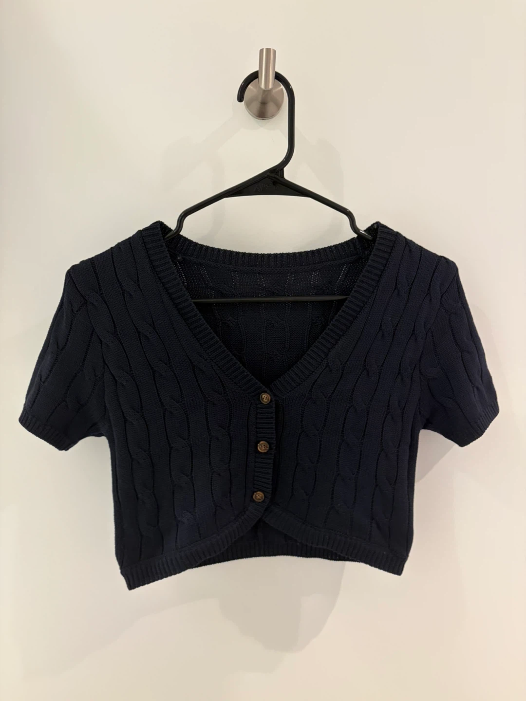 Navy Blue Cable Knit Short Sleeve Cardigan