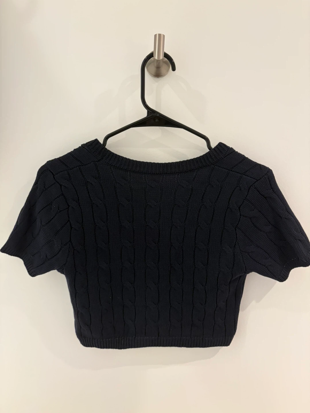 Navy Blue Cable Knit Short Sleeve Cardigan - photo 2