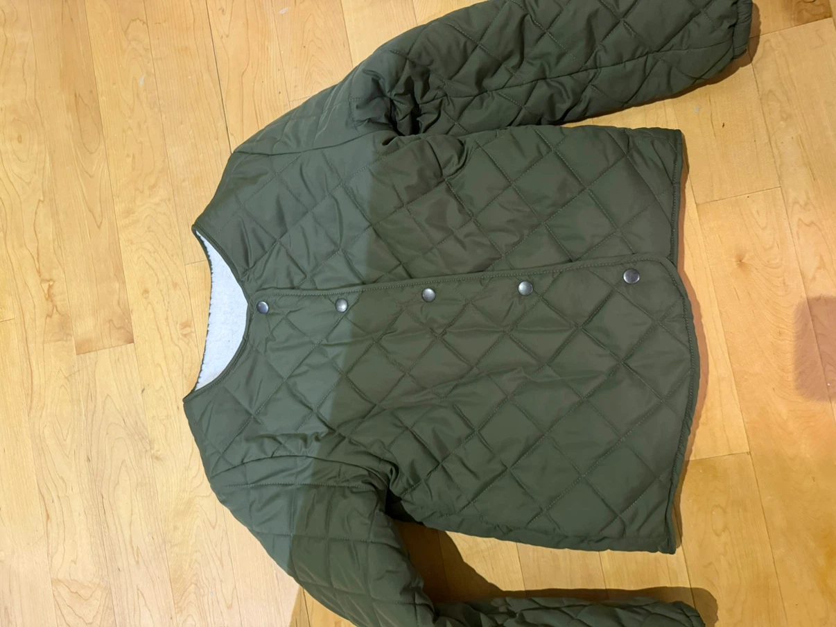 Olive Green Quilted Snap-Front Jacket