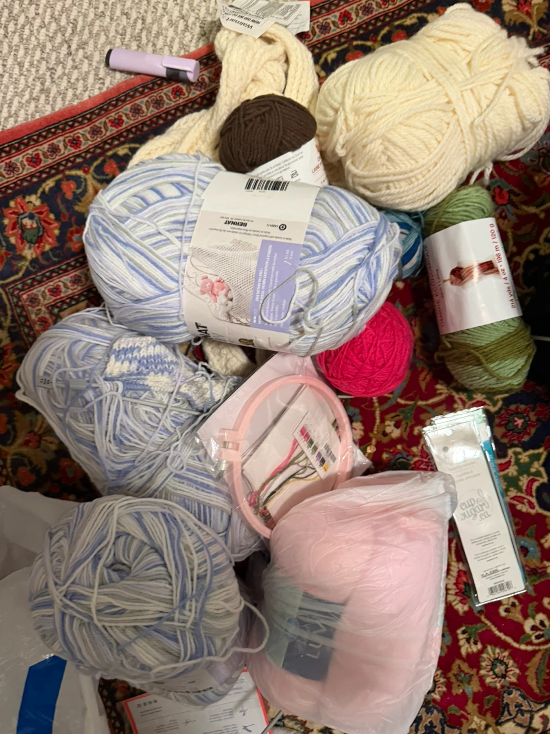 Assorted Yarn and Embroidery Kit Bundle