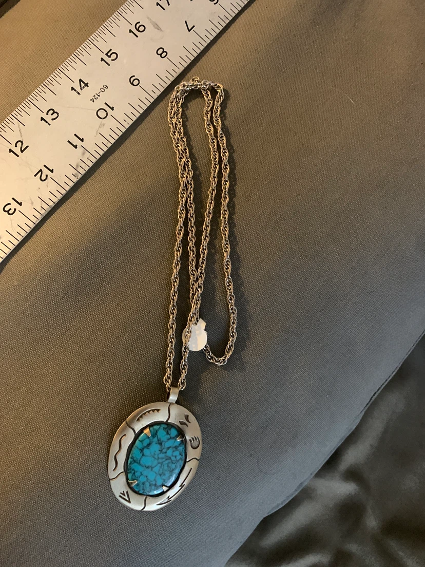 Turquoise and Silver-Tone Pendant Necklace - photo 5