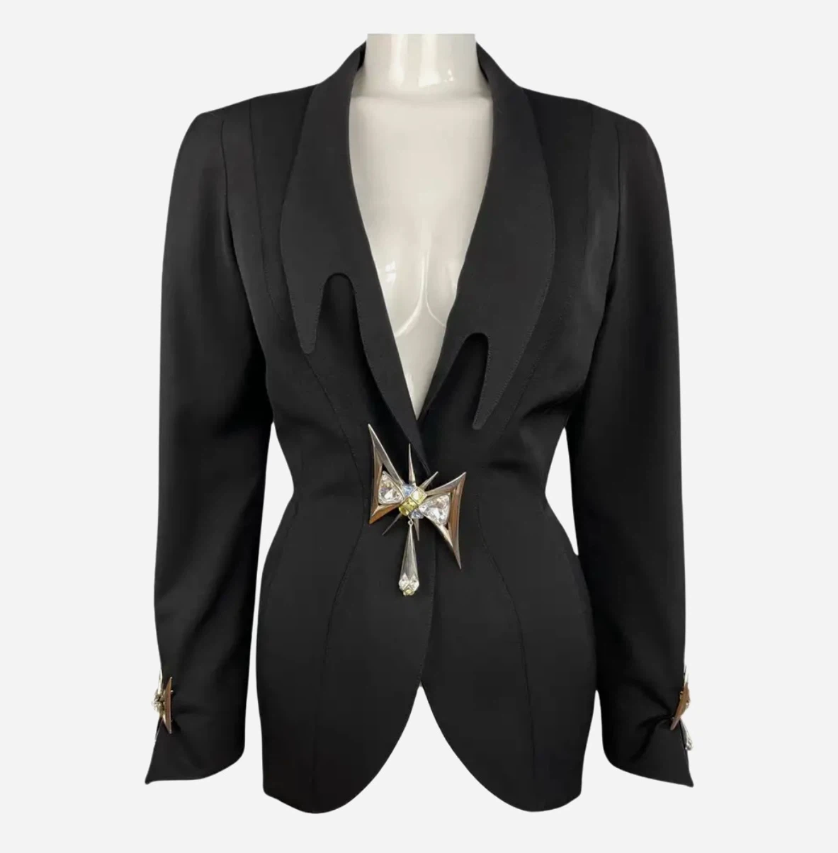 Thierry Mugler Black Jacket Rhinestone Brooch 1994 jacket