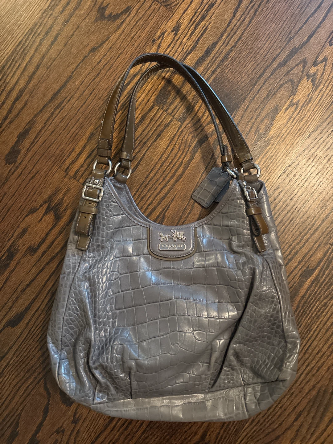 Coach Grey Embossed Croc Hobo Bag