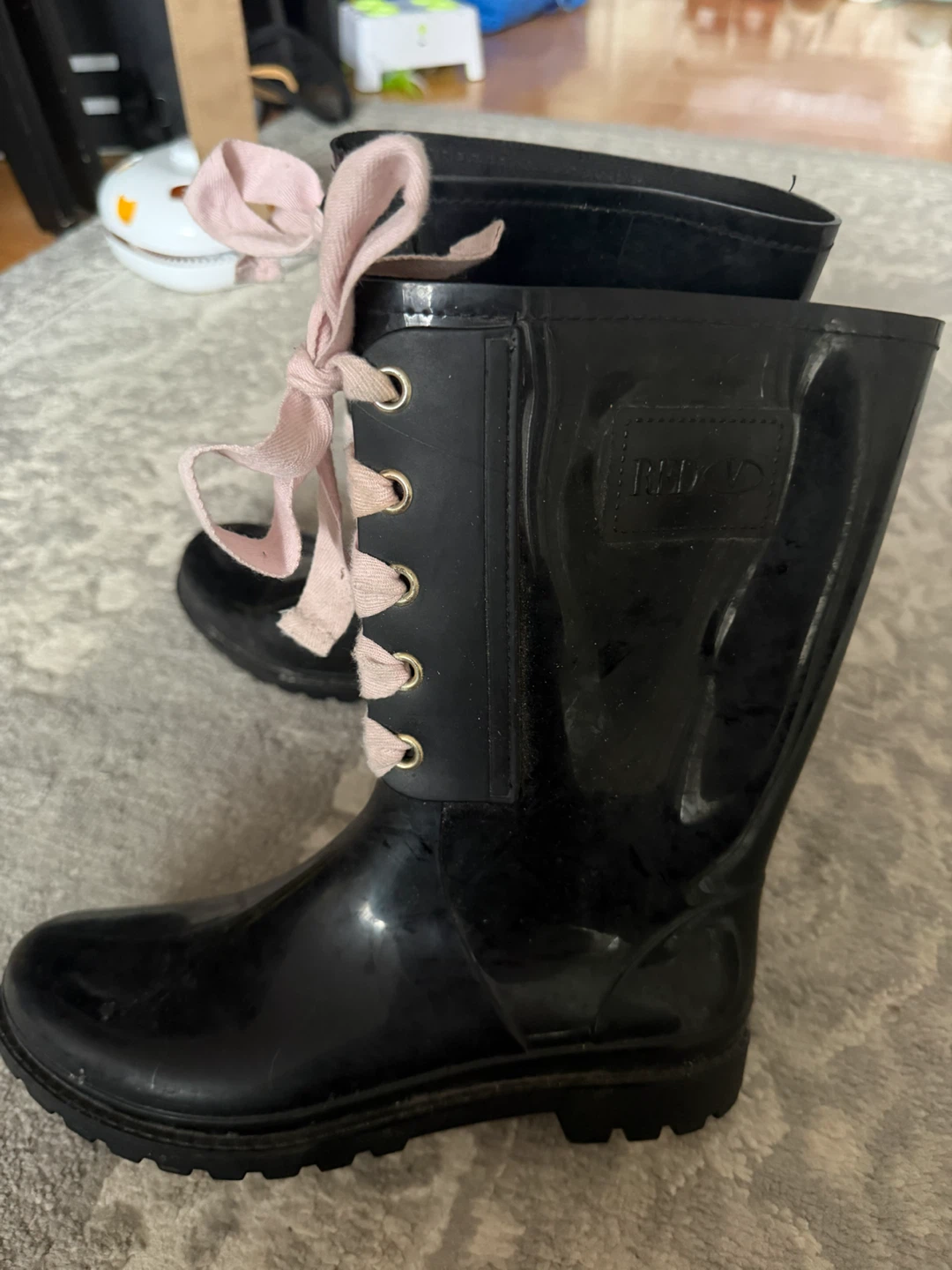 RED Valentino Black Rubber Rain Boots