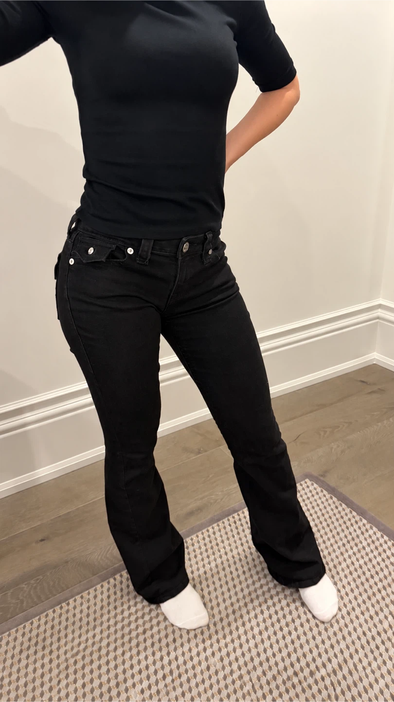 True Religion Black Mid Rise Flare Jeans – Size 26 - photo 2