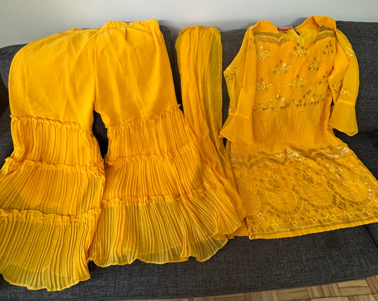 Girls Yellow Ethnic Sharara Set- Size 6