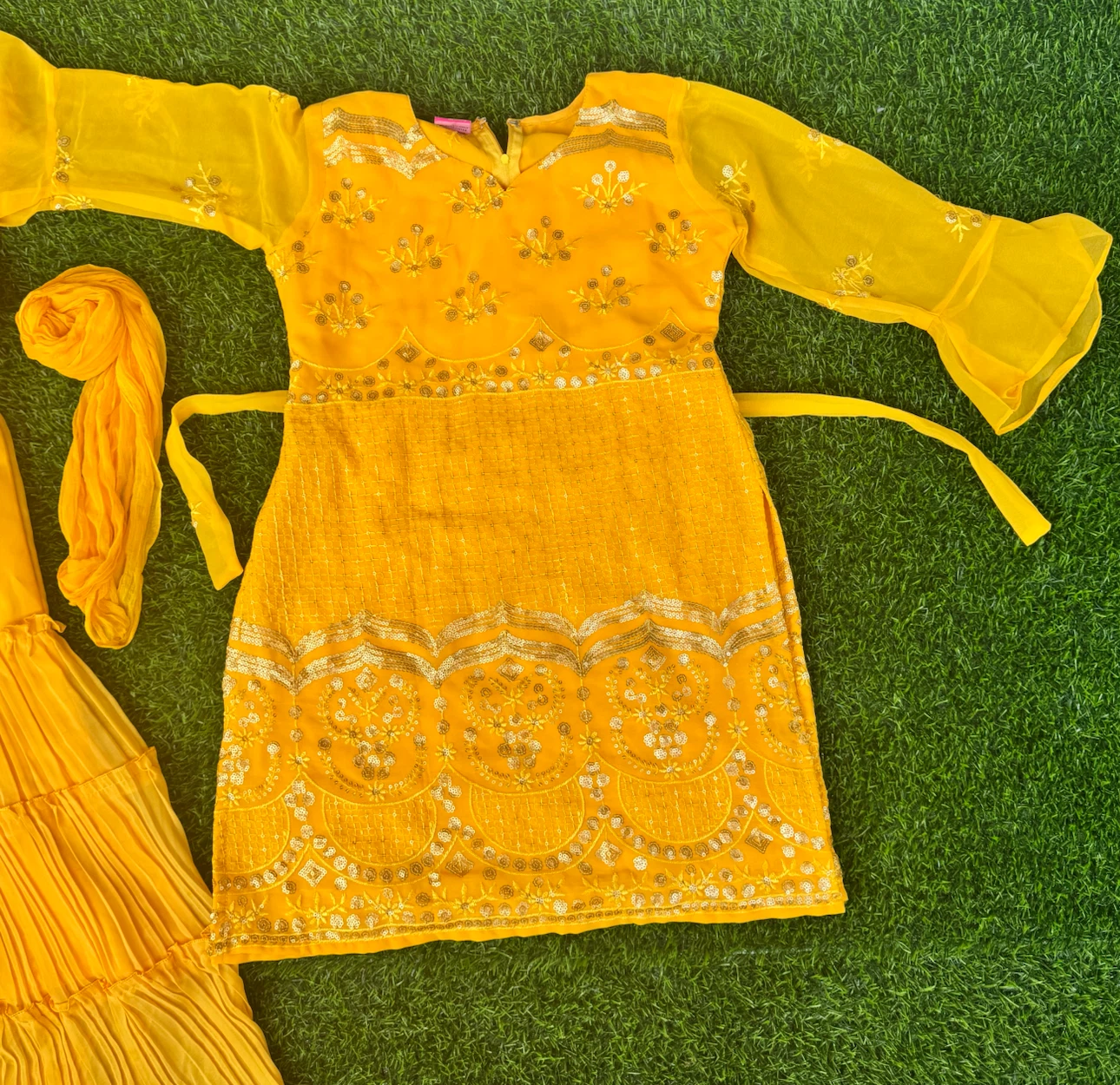 Girls Yellow Ethnic Sharara Set- Size 6 - photo 2