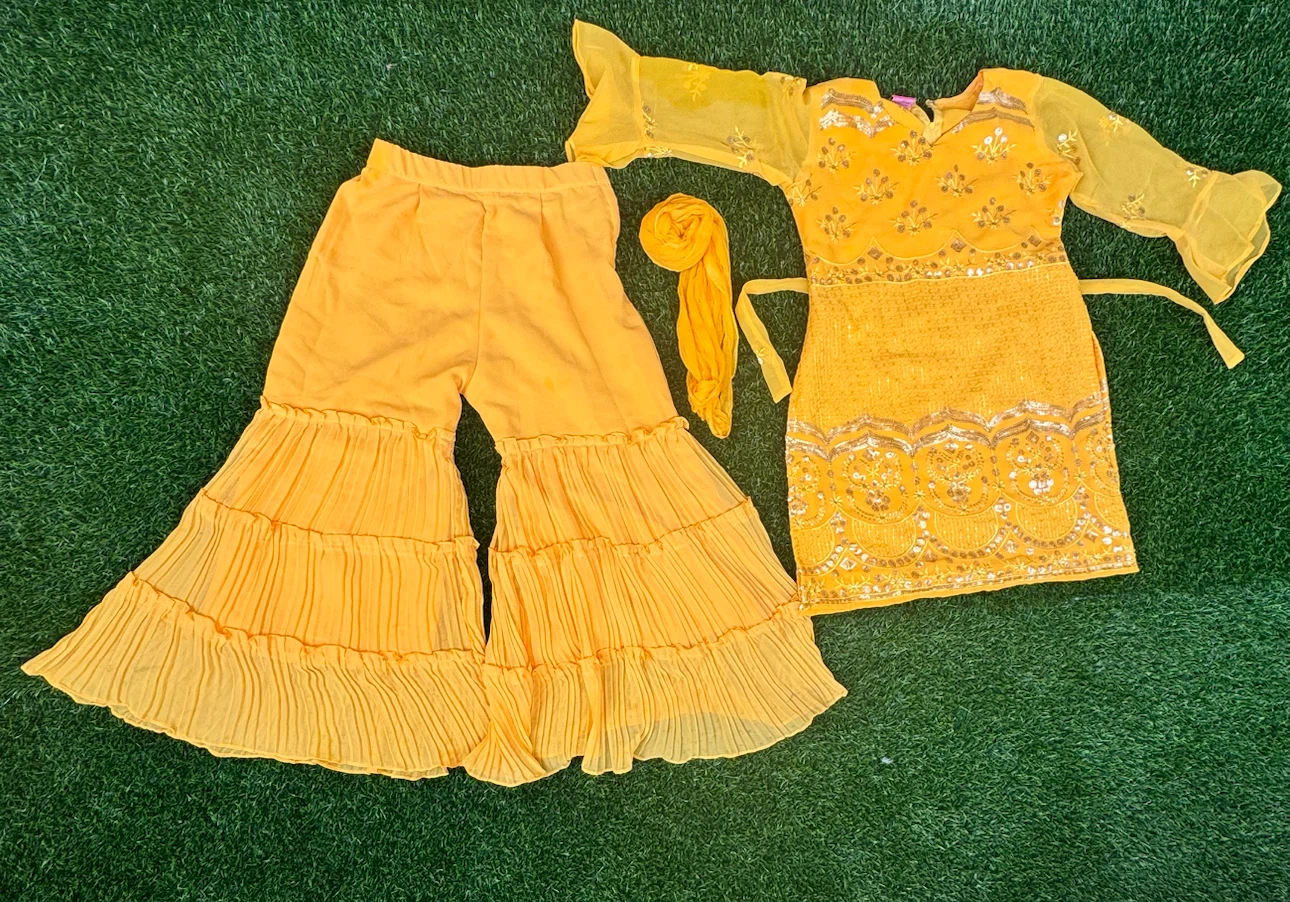 Girls Yellow Ethnic Sharara Set- Size 6 - photo 3