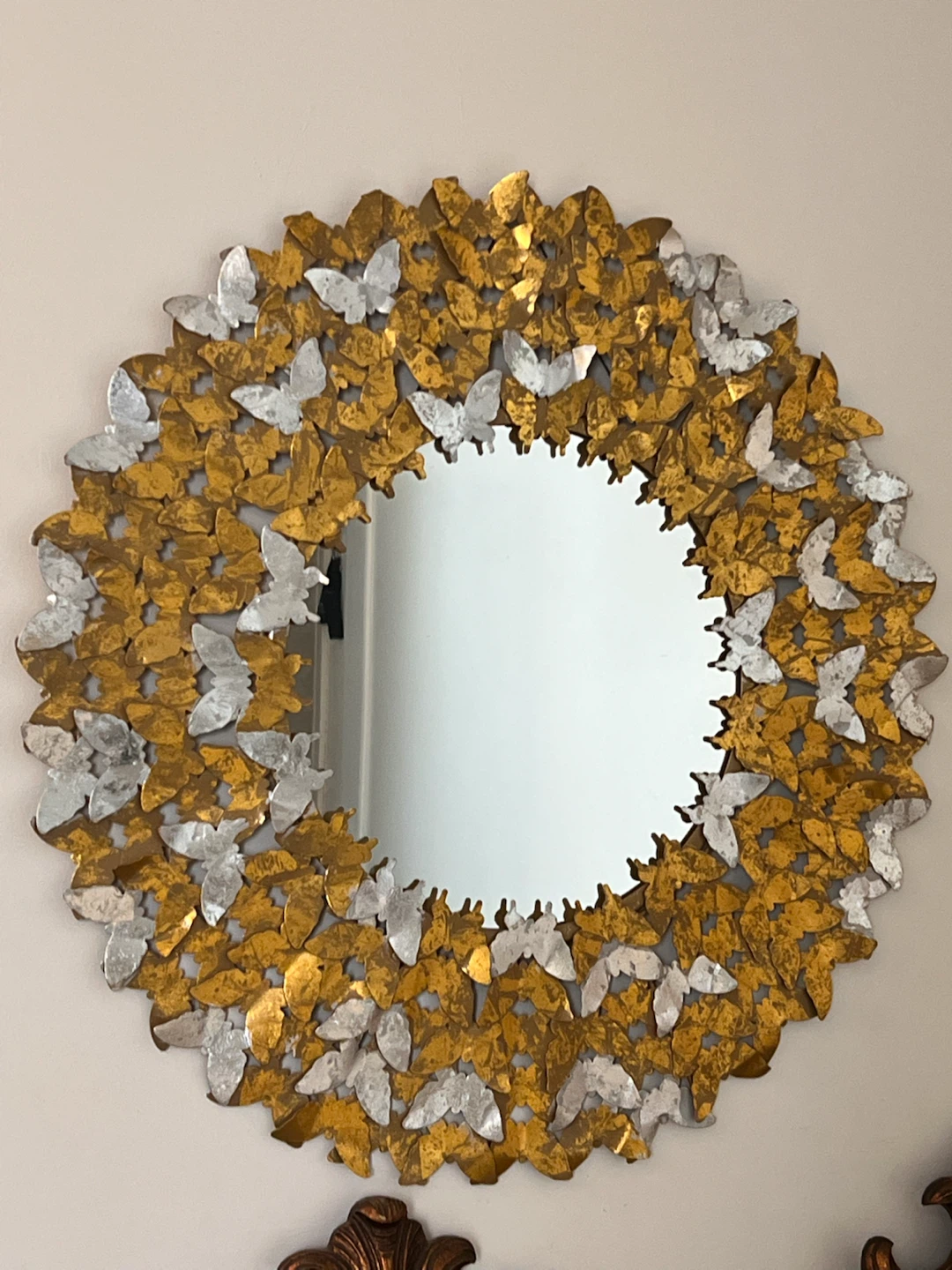 Pier 1 Decorative Gold and Silver Butterfly Wall Mirror