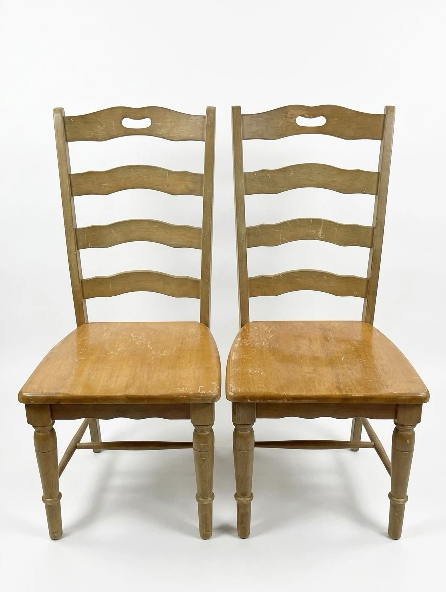 Set of 2 Wooden Ladder Back Dining Chairs - photo 2