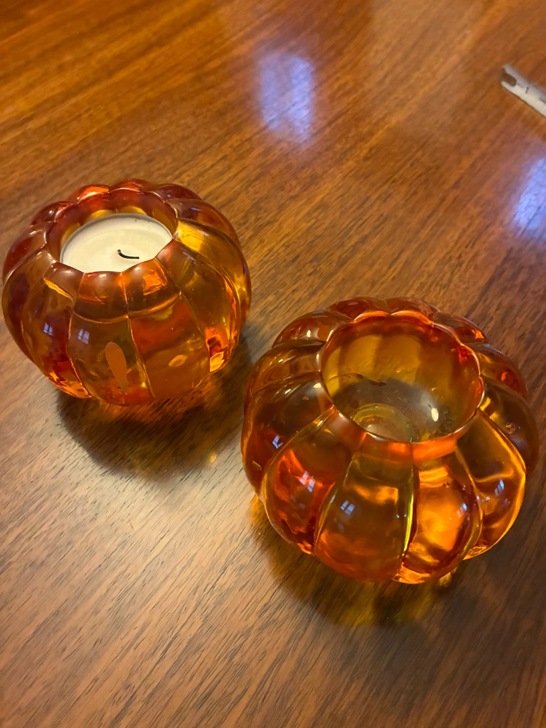 Glass Pumpkin orange Tea Light Candle Holders - Halloween Fall