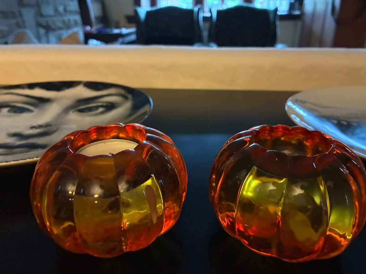 Glass Pumpkin orange Tea Light Candle Holders - Halloween Fall - photo 3