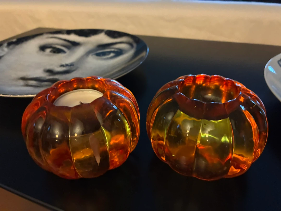 Glass Pumpkin orange Tea Light Candle Holders - Halloween Fall - photo 4