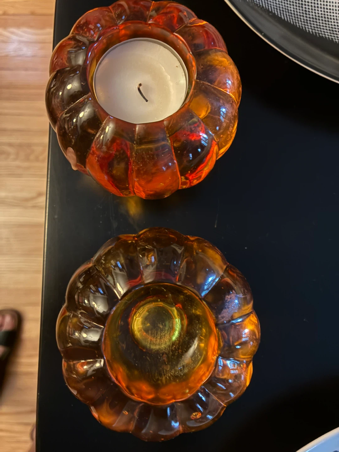 Glass Pumpkin orange Tea Light Candle Holders - Halloween Fall - photo 5