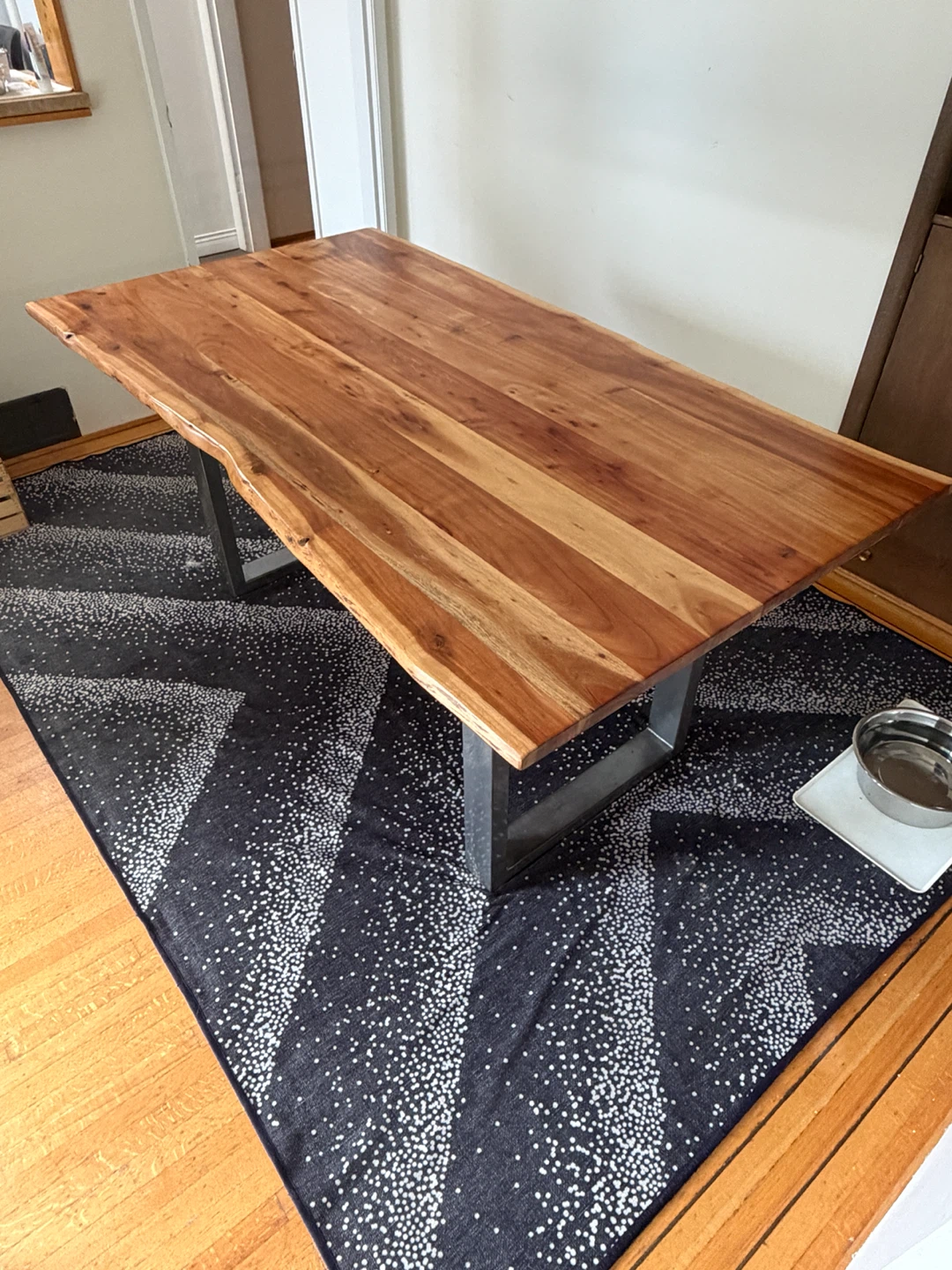 Live edge dining room table with metal legs