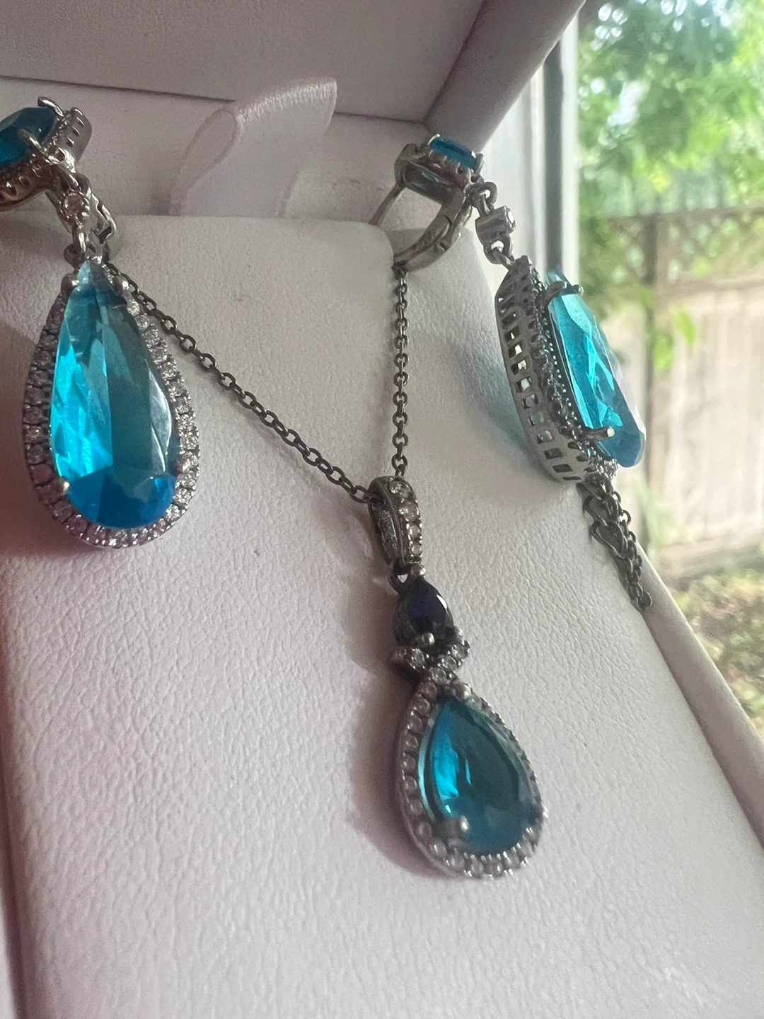 925 silver and blue topaz necklace  and Earring Set