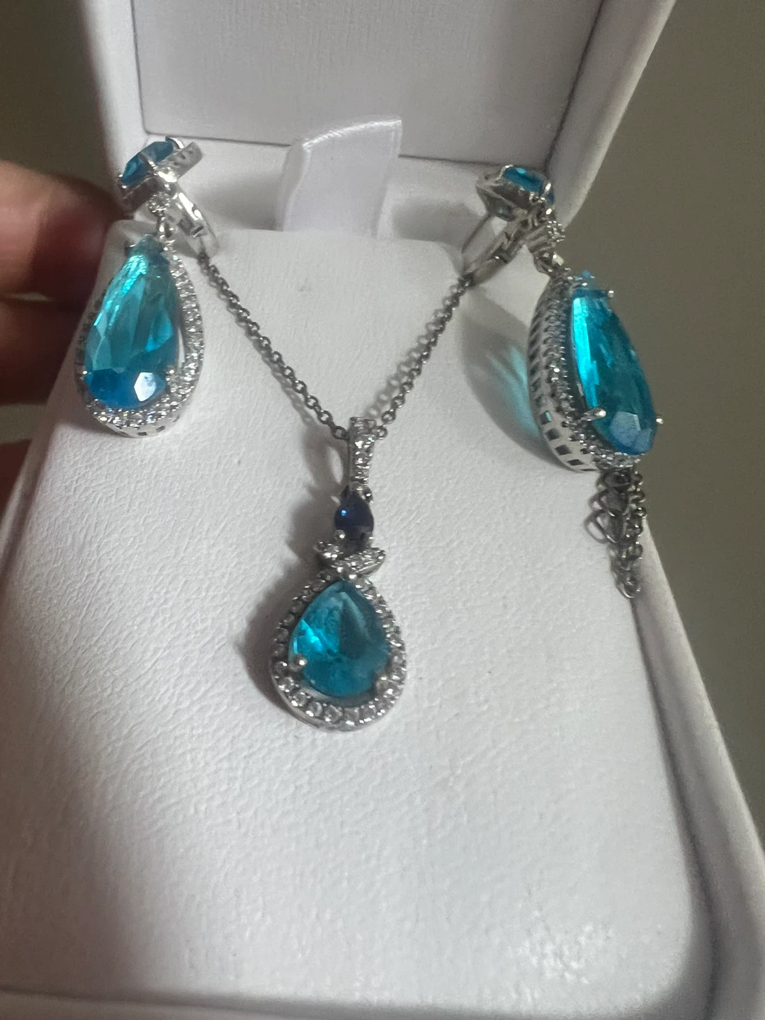 925 silver and blue topaz necklace  and Earring Set - photo 2