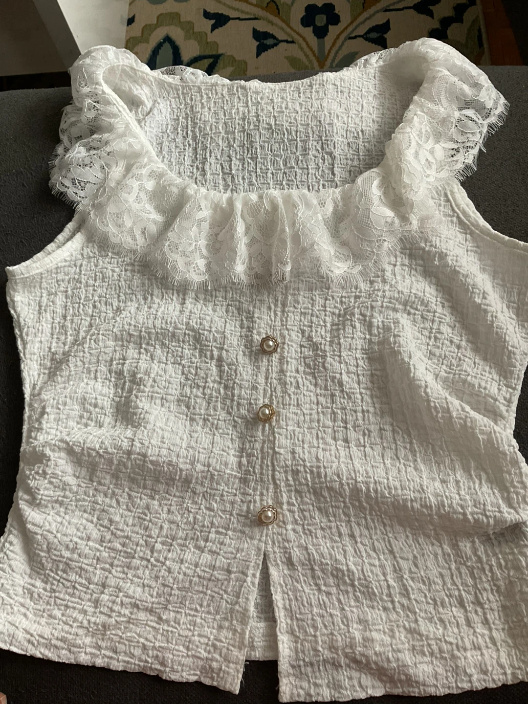 Shein White Lace Trim Top