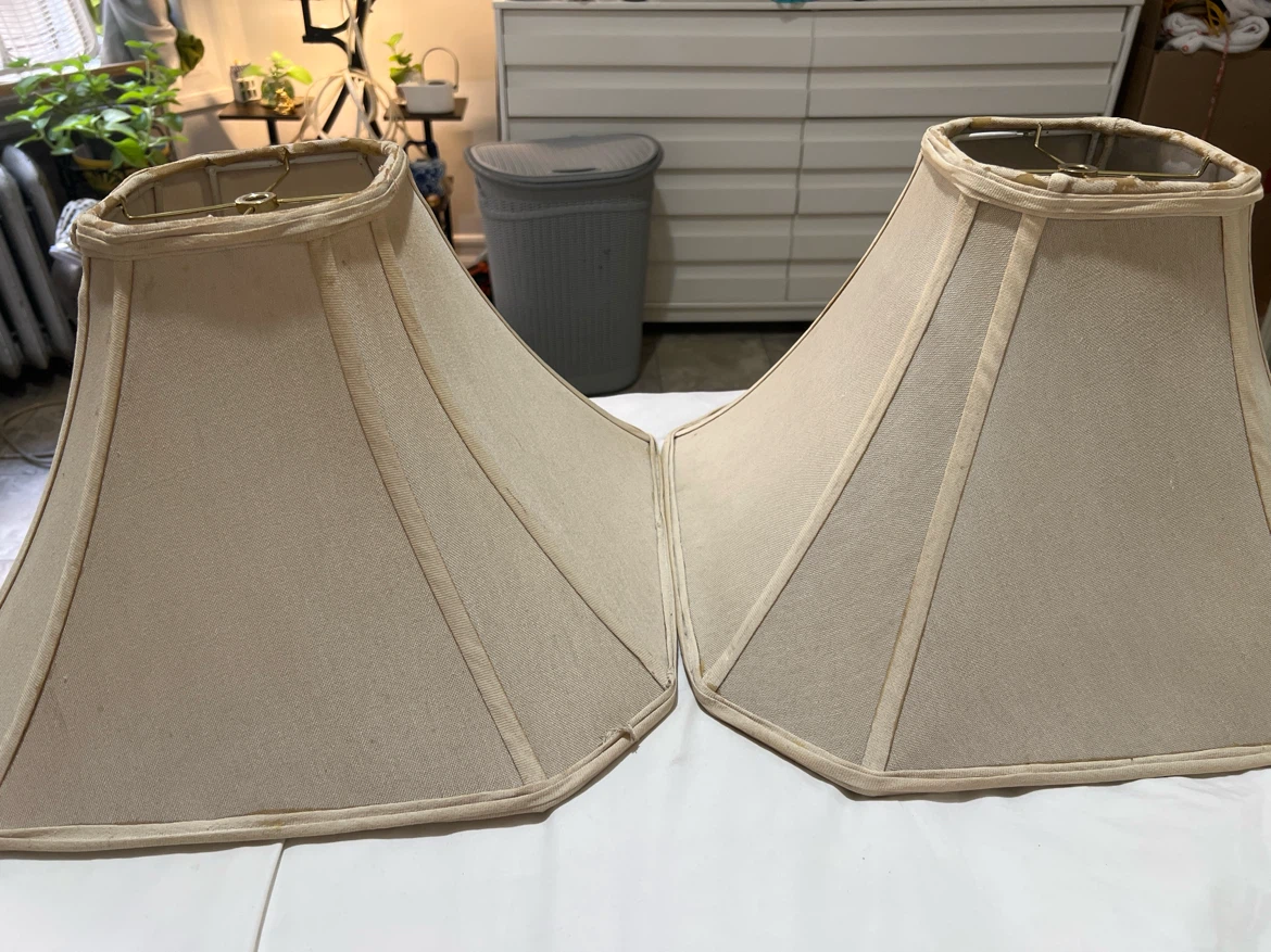 2 Vintage Beige Fabric Lamp Shade - photo 2