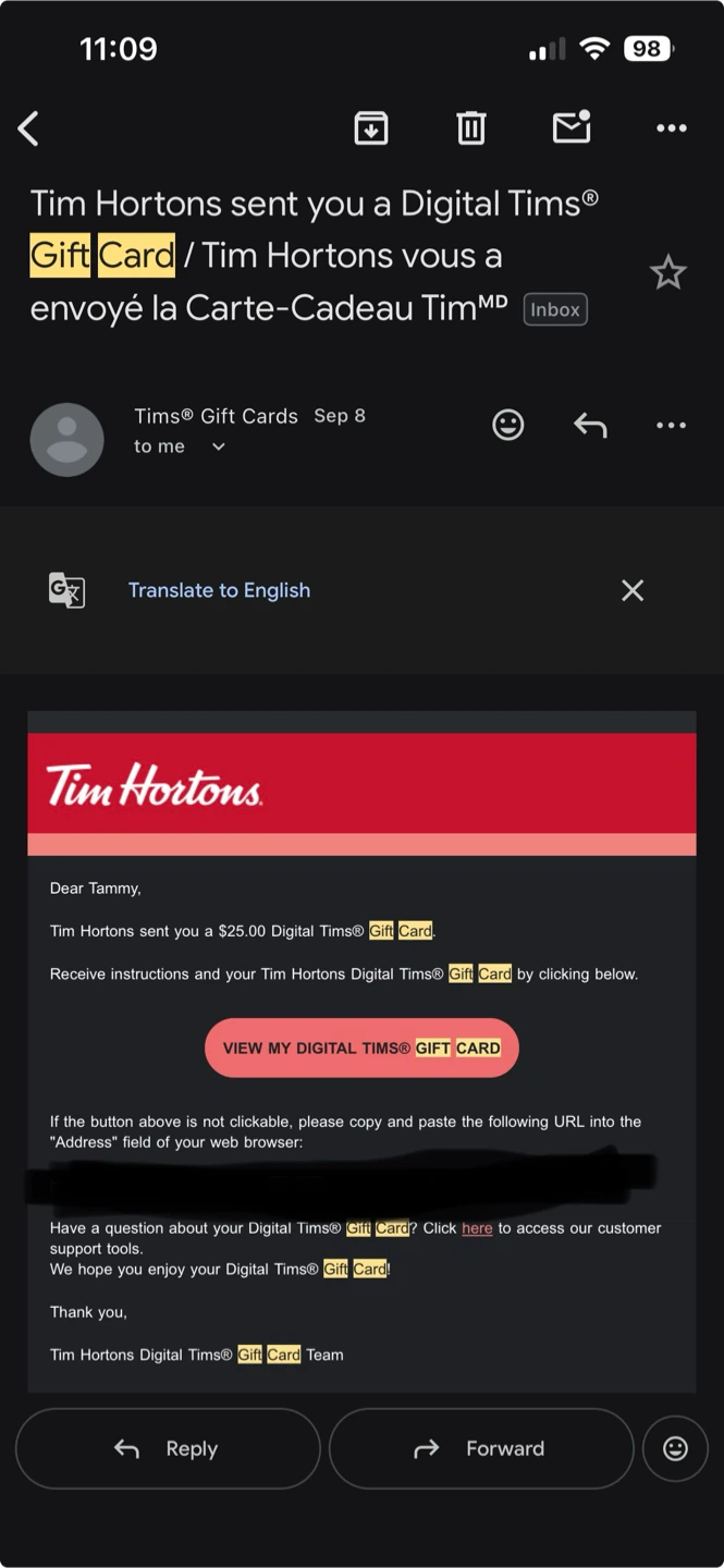 $25 Tim’s Digital Gift Card