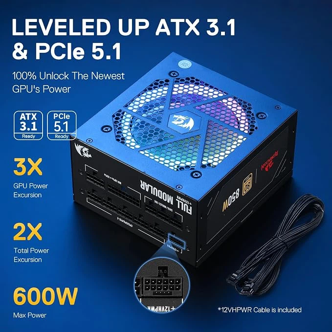 Redragon 850W RGB Gold Power Supply - photo 3