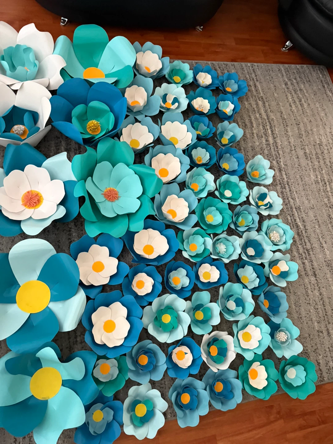 Handmade Paper Flowers Set - Shades of Blue & Tea - photo 3