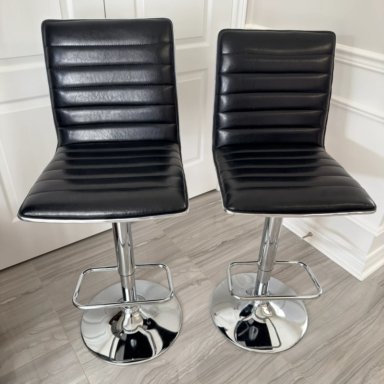 Adjustable Black Faux Leather Bar Stools