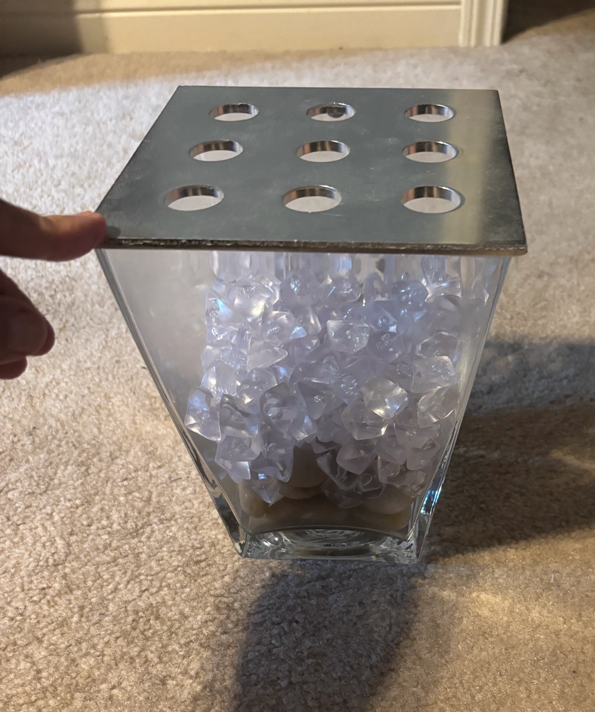 Square Vase in Thick Glass with decorative crystals/stones