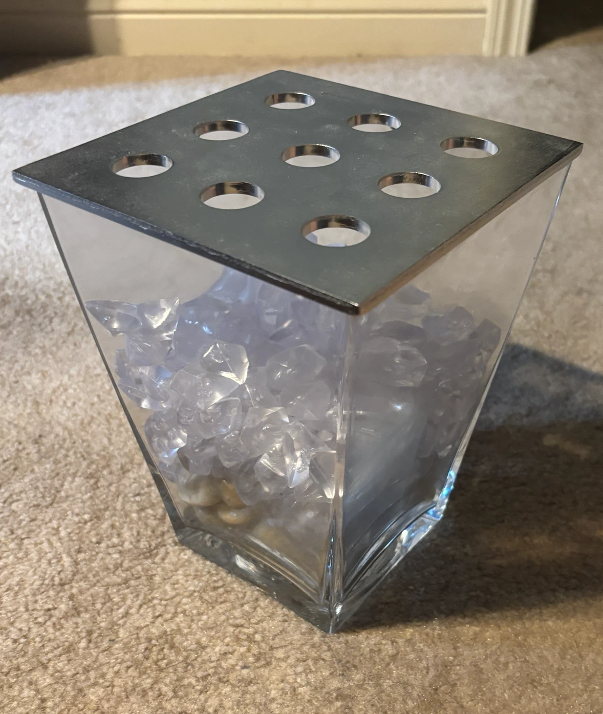 Square Vase in Thick Glass with decorative crystals/stones - photo 2