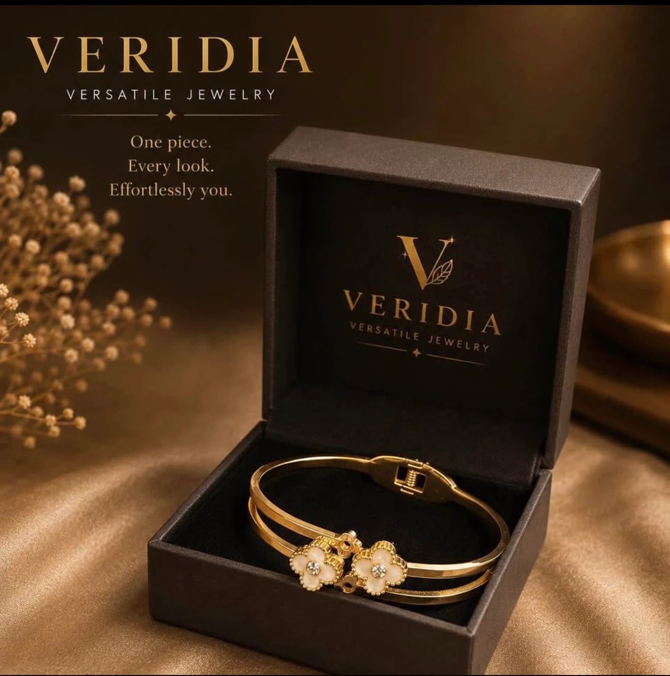 Veridia Flower Motif Bangle Bracelet