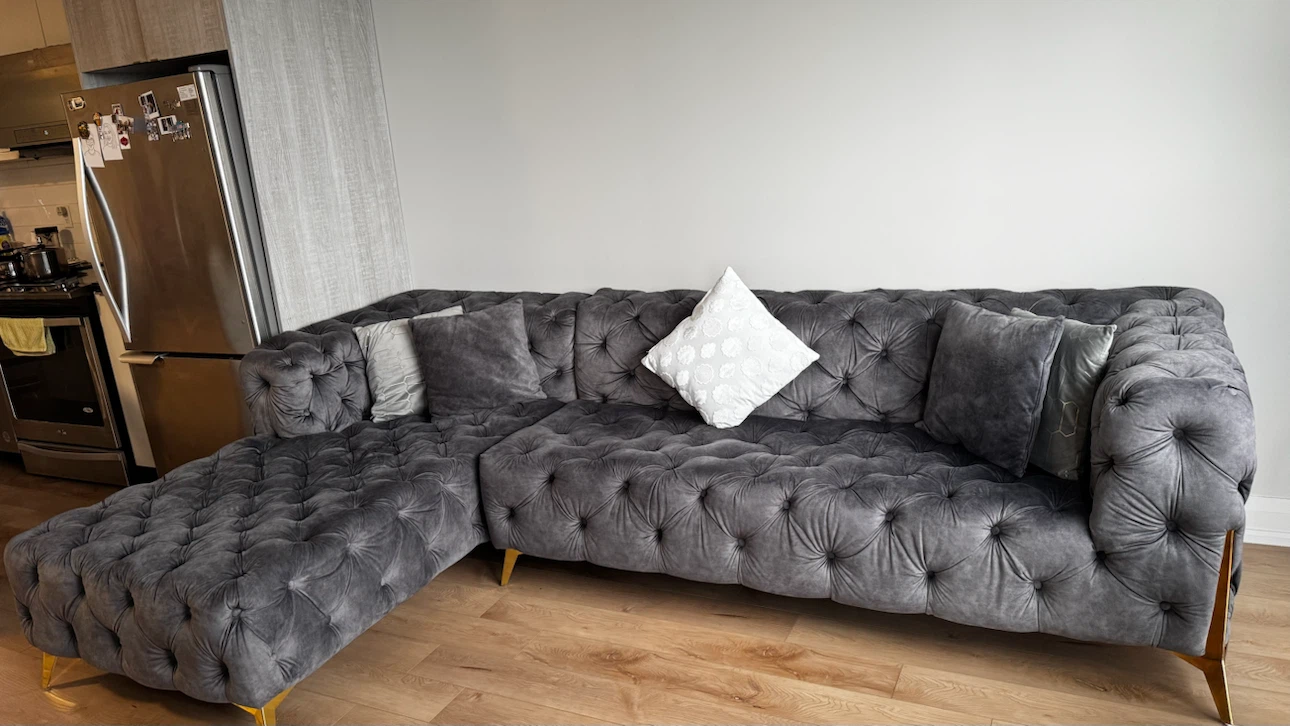 Grey Velvet Sectional (L-shape) Sofa with free Coffee table
