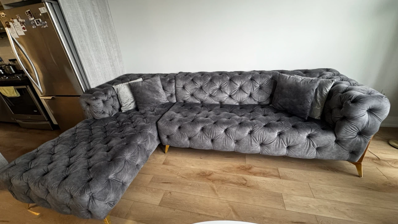 Grey Velvet Sectional (L-shape) Sofa with free Coffee table - photo 2