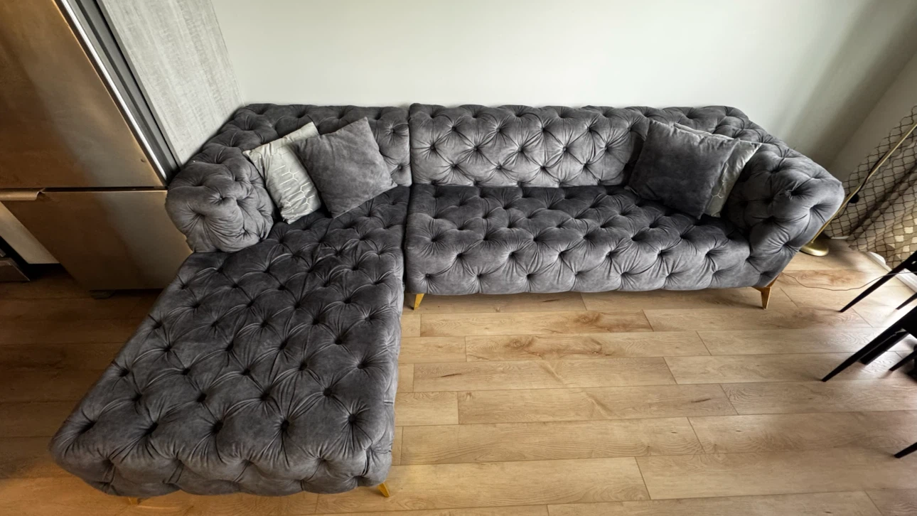 Grey Velvet Sectional (L-shape) Sofa with free Coffee table - photo 3