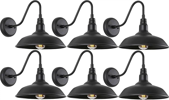 Set of 6 Black Gooseneck Wall Sconces