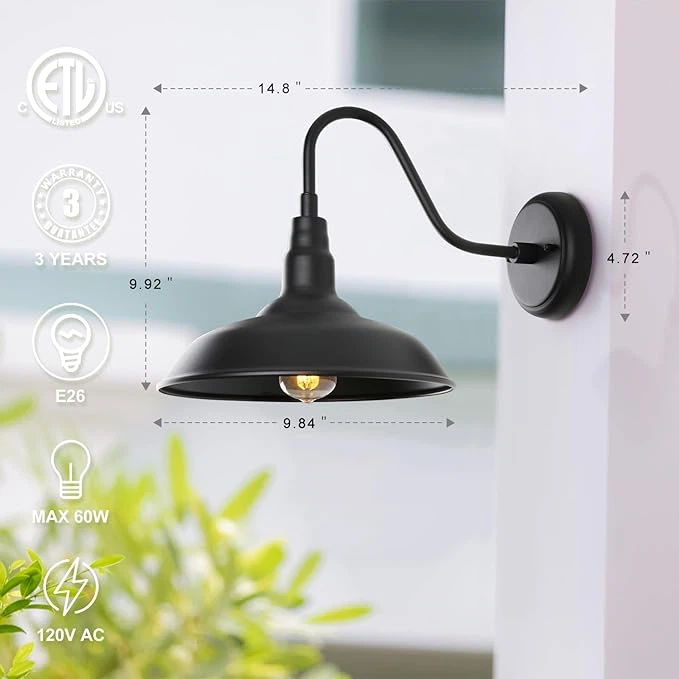 Set of 6 Black Gooseneck Wall Sconces - photo 2