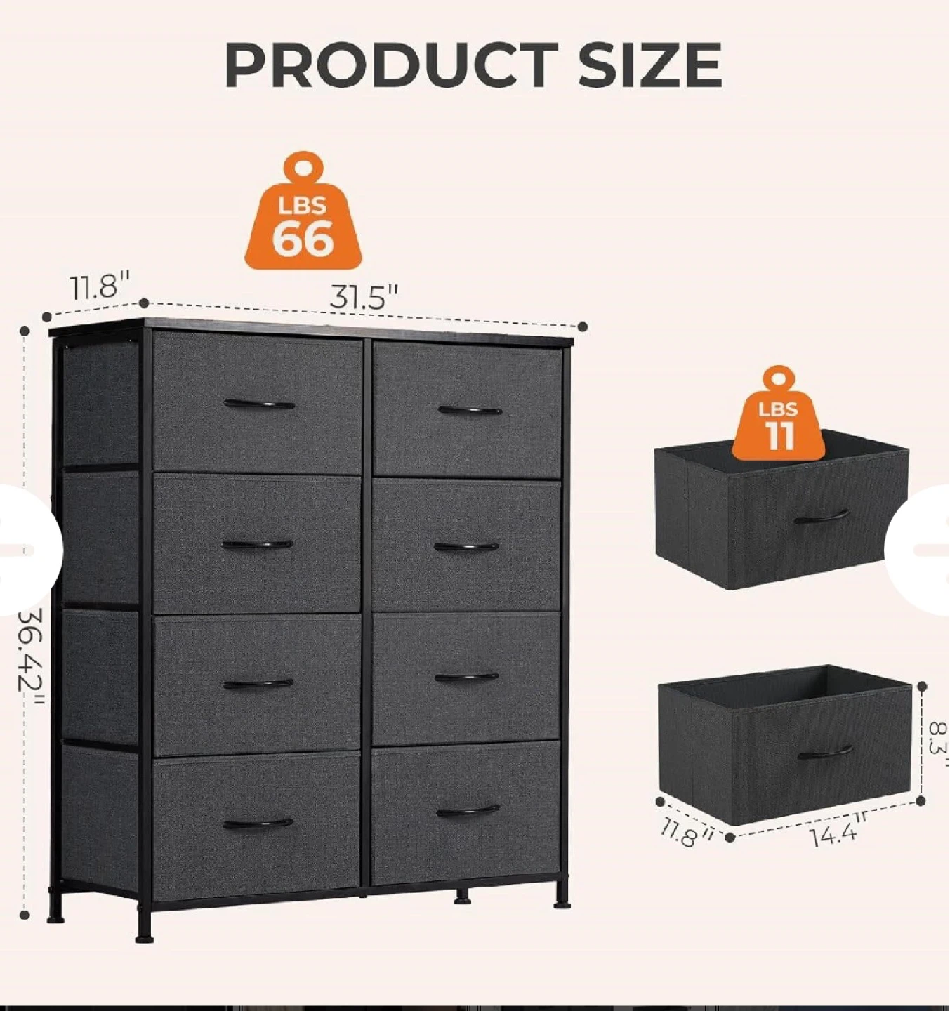 8-Drawer Storage Tower, Black - photo 3