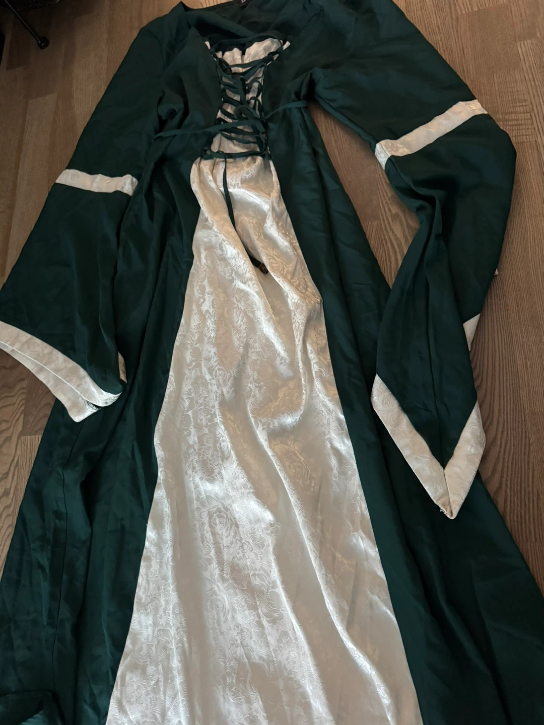 XS Dark Green and White Medieval Style Gown