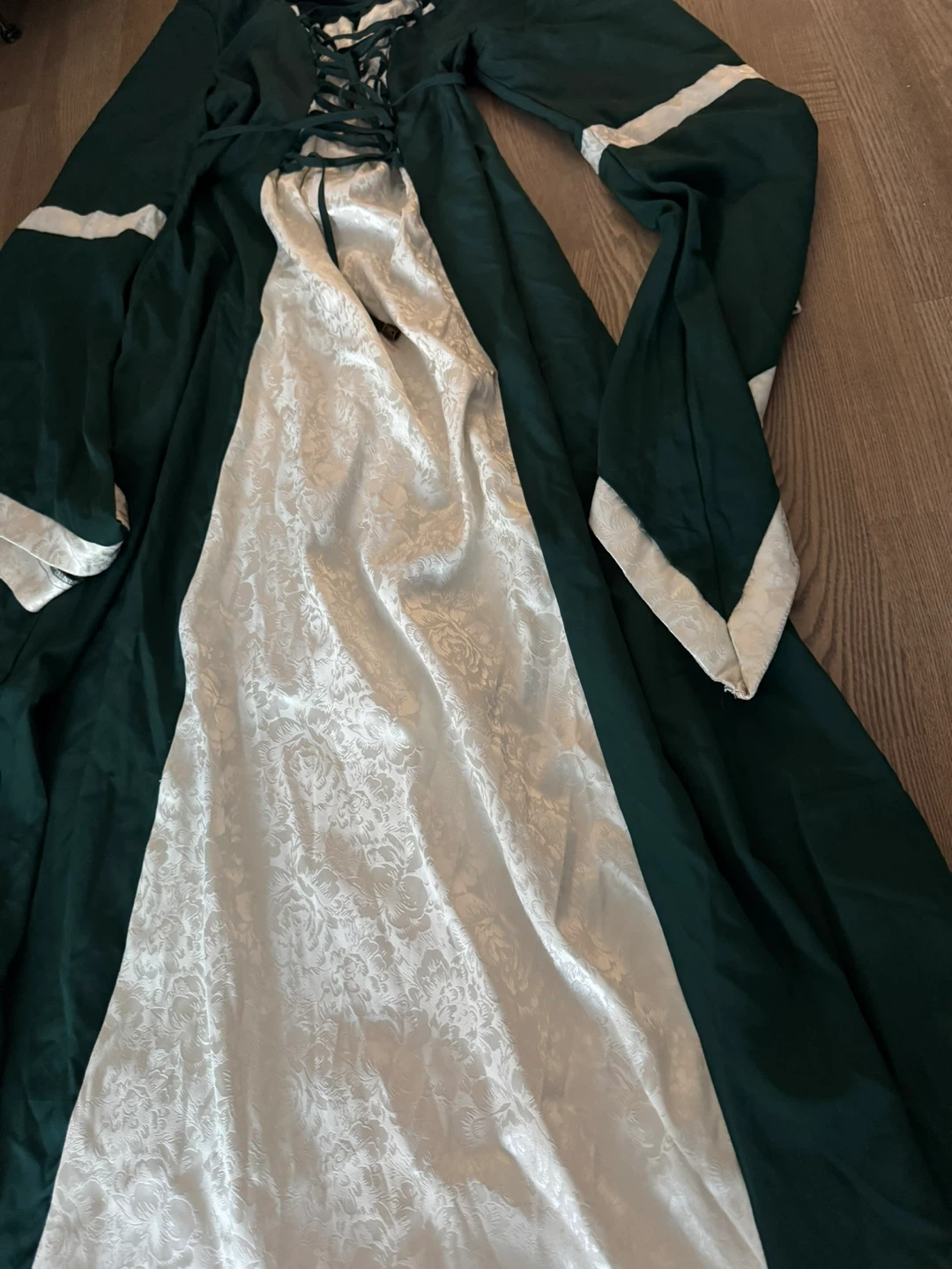 XS Dark Green and White Medieval Style Gown - photo 2