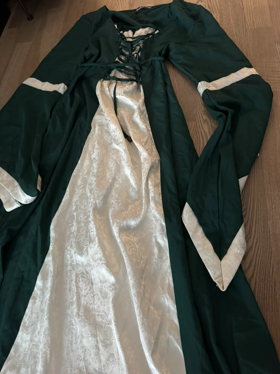 XS Dark Green and White Medieval Style Gown - photo 4